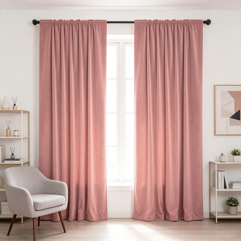 Curtain Rods - قطعتان من ستائر مخملية سادة بتصميم